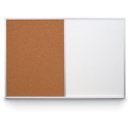 United Visual Products Combo Board, 36"x24", Satin Frame/White Porcelain & Cloud UVDECORK3624-WHTPORC-CLOUD